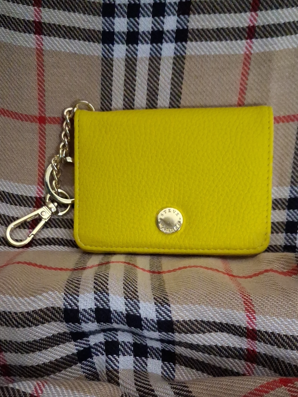 Steve Madden Citrine Yellow Leather Key & Card Holder with Gold Chain